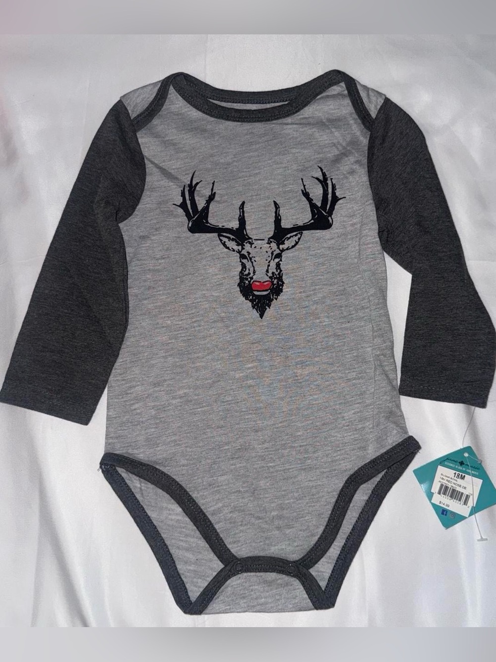 Jane Marie Baby Long Sleeve Reindeer Christmas Bodysuit | 18 Months